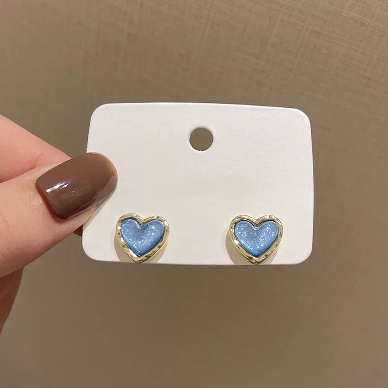 Blue Resin Heart Earrings for Women Girls Korean Small Cute Stud Earrings Wedding Party Fashion Jewelry Wholesale Gift