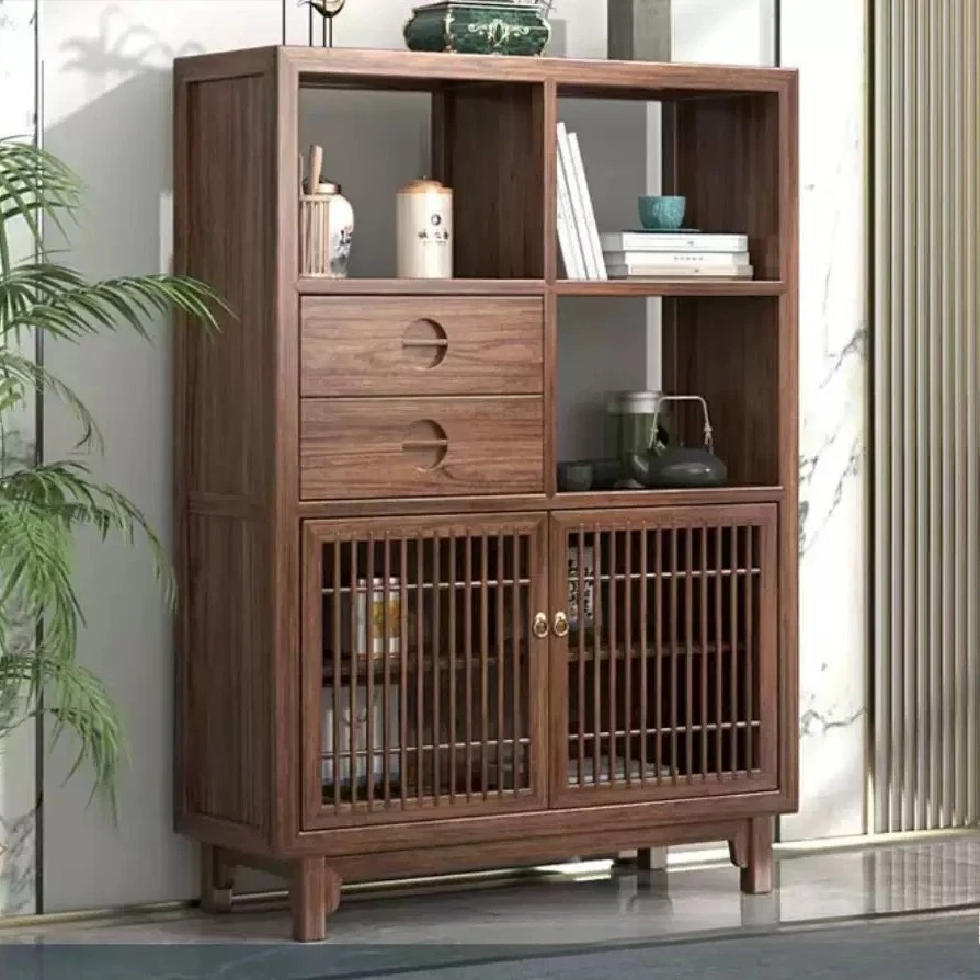 Old elm new Chinese side cabinet solid wood tea cabinet Duobao Pavilion Bogu frame vertical cabinet locker tea set display
