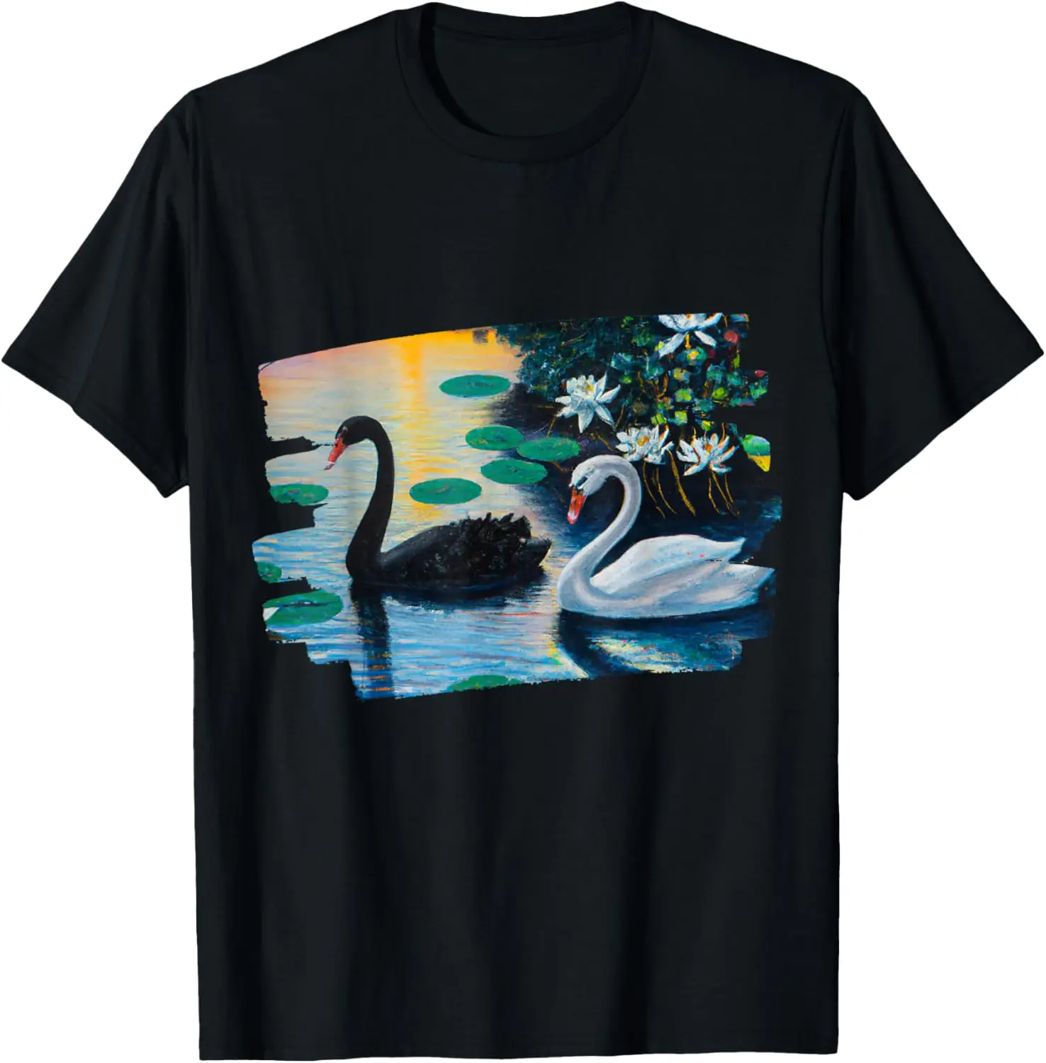 Black Swan and White Swan Yin and Yang T-Shirt