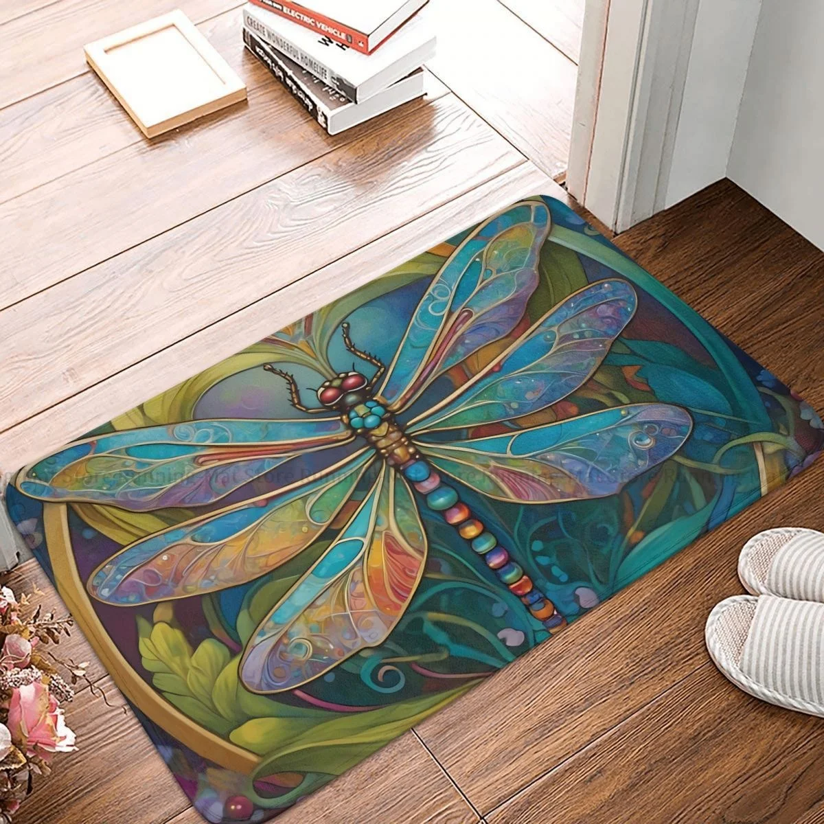 Dragonfly Tattoo Kitchen Non-Slip Carpet Dragonfly Art Nouveau Painting Living Room Mat Welcome Doormat Floor Decoration Rug