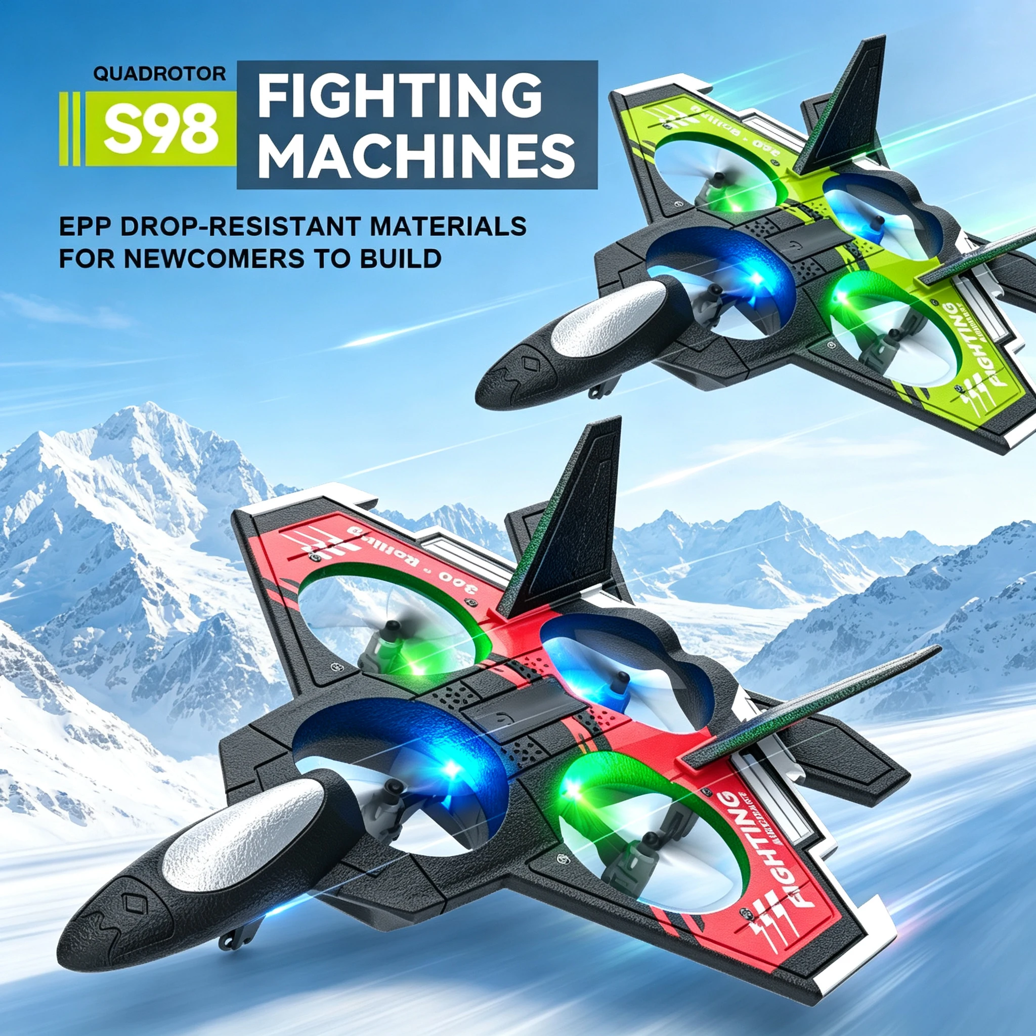 S98 RC Plane Remote Control Aircraft Toy Foam Fixed with Light Height Stunt Four-axis Combat Drone Toys for Kids Christmas Gifts