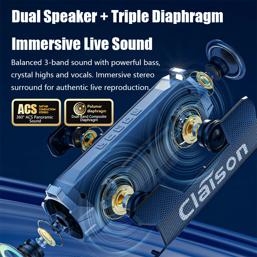 Altavoz CLAISON Bluetooth 5.3 |   Altavoz portátil para exteriores con batería larga y resistente al agua y graves profundos de alta fidelidad