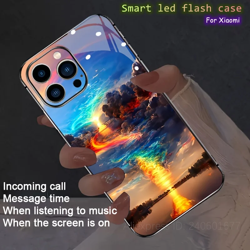 

Luminous Flash LED Glass Phone Case For Xiaomi 13T 14T Redmi Note 14 13 12 11 10 Pro 5G Poco F6 X5 X6 Pro Light Up Cover Funda