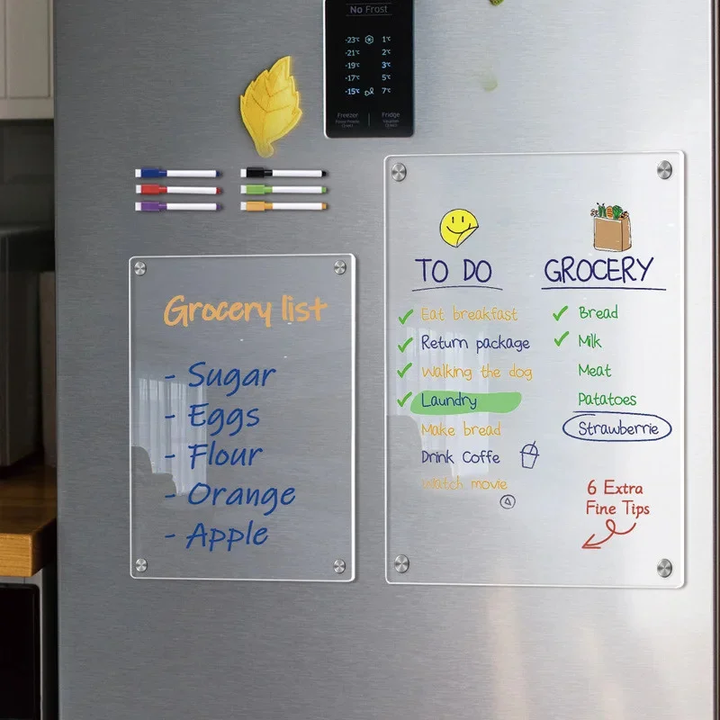 Reusable Magnetic Dry Erase Calendar - Clear Acrylic Message Board, Weekly/Monthly Fridge Organizer for Home