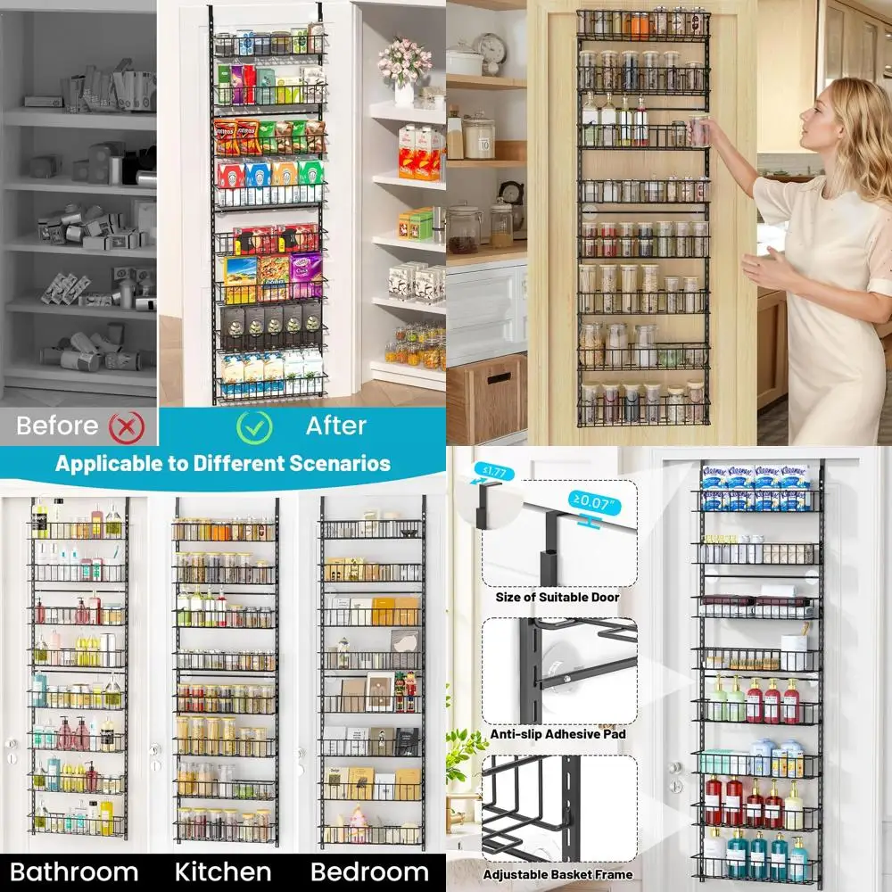 

8-Tier Door Pantry Organizer, Metal Storage Rack, Spice Rack for Home, Office, Laundry, Bathroom & Kitchen