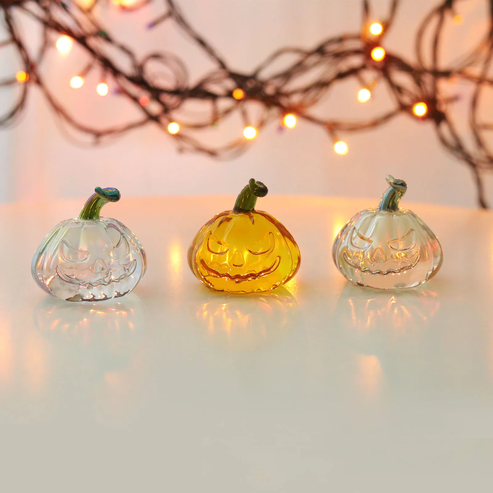 Crystal Artificial Pumpkin Figurine Glass Fruit Paperweight Craft Home Table Ornament Halloween Decoration