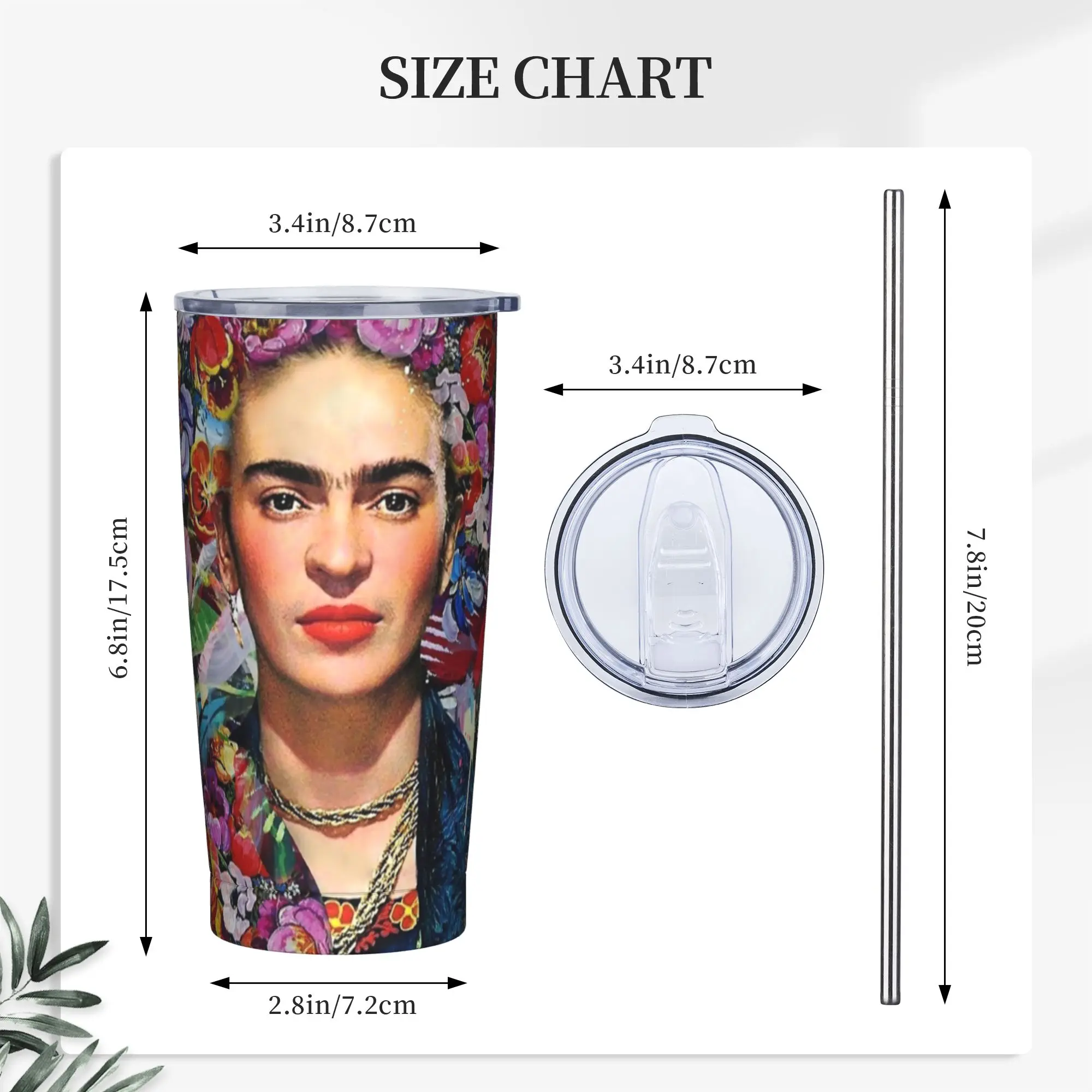 F-Frida K-Kahlo Mexican Artist Kahloo Tumbler Vacuum Insulated  Thermal Cup with Lid Straw School Mug Hot Cold Drink, 20oz