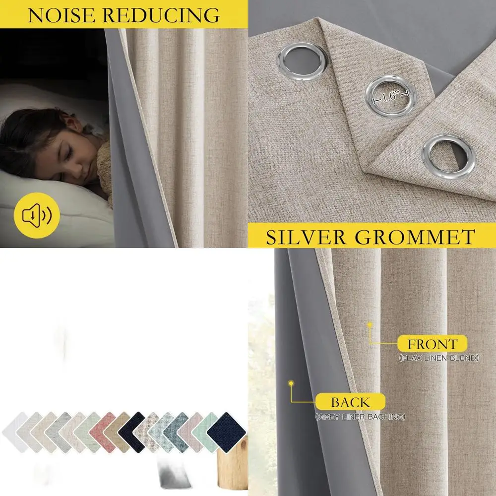 

Thermal Insulated Blackout Oatmeal Linen Curtains, 102L x 52W, 2-Panel Set for Living Room, Farmhouse Style