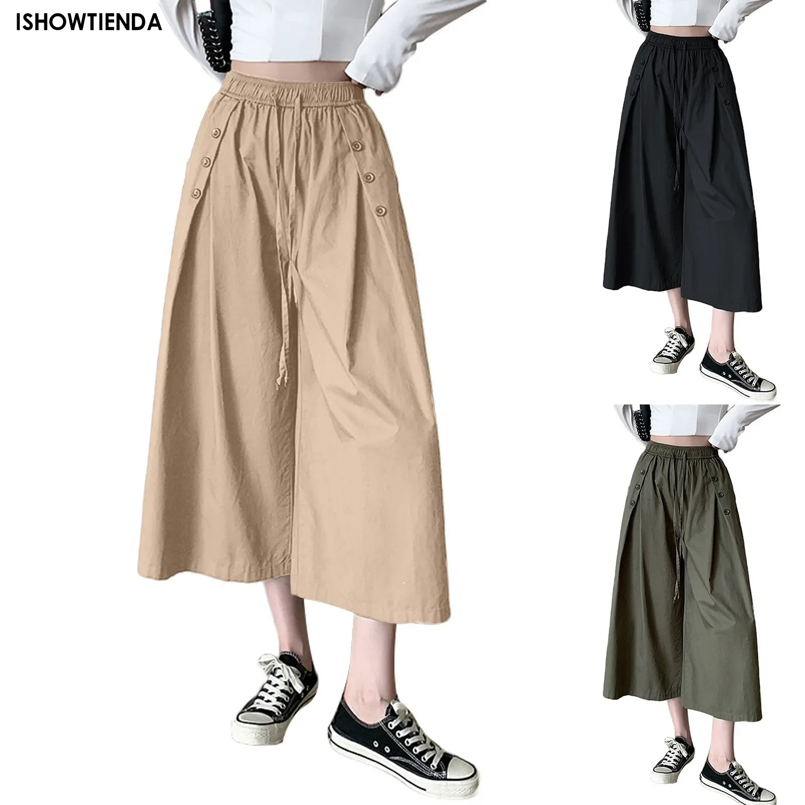 Fashion Wide Leg Long Pants Summer Autumn Elastic High Waist Loose Trouser Big Swing Pants Beach Skirt Women's Elegant Pants