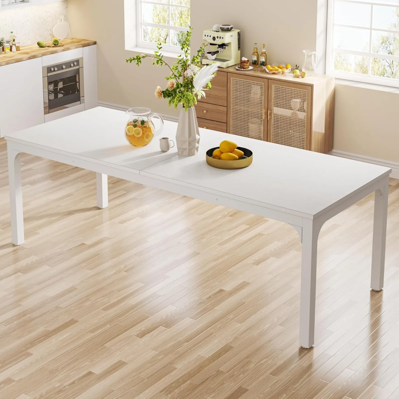 

US White Dining Table for 6-8 Person, 78-Inch Large Long Rectangle Kitchen Dinner Table for Dining Room