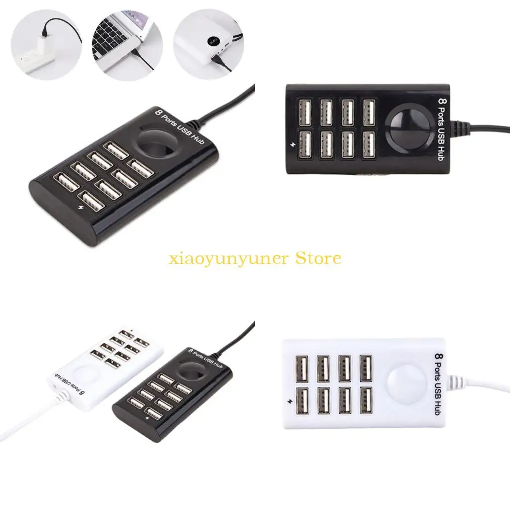 

P9JB Multi Port USB 2.0 Hub, 8 Slot Fast Speed Splitter with 100CM Cable, Overloads Protections for Office and Entertainment