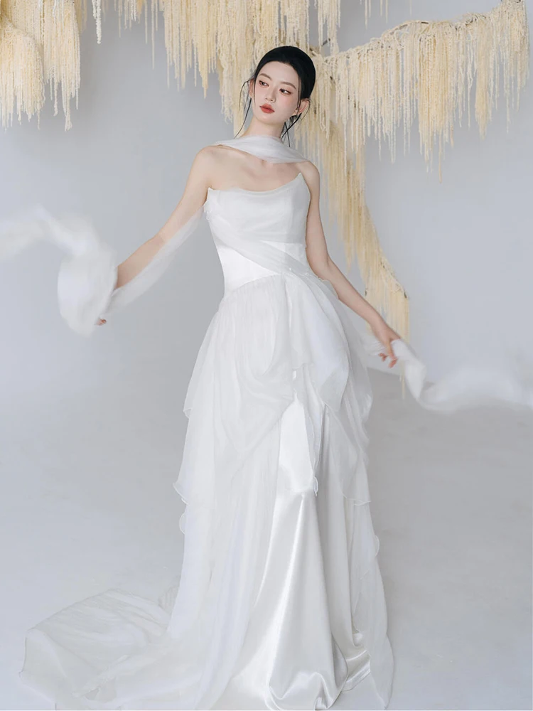 Ele Forest System-vestido de novia de lujo de alta calidad, velo de entrada para invitados de boda, falda larga coreana