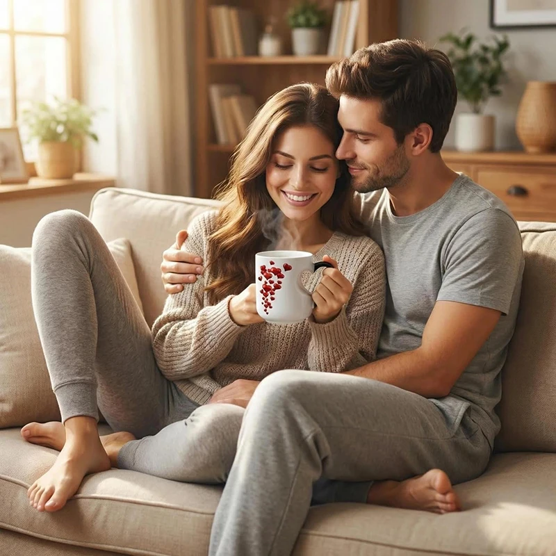 Heart Shape Color Changing Ceramic Coffee Mug Magic Cup With Handle Surprise Design Gift