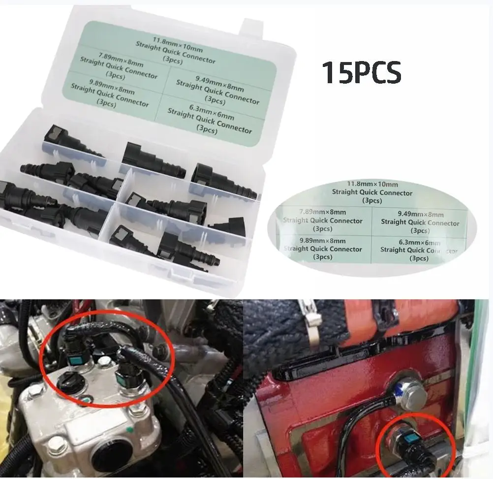Diesel Fuel Line Connector Repair Kit 15 Pieces ABS 6.3/7.89/9.49/9.89/11.8 Quick Couplings For Vehicle Fuel Systems