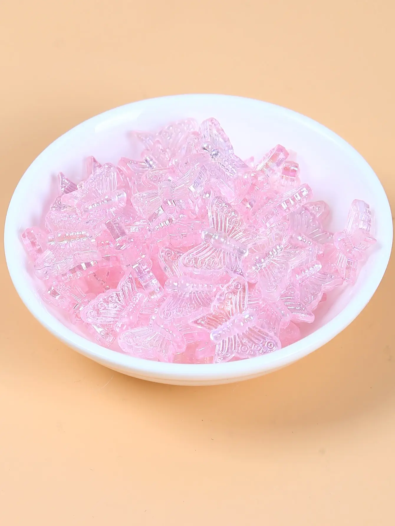 50 pink butterfly beads for handcrafting