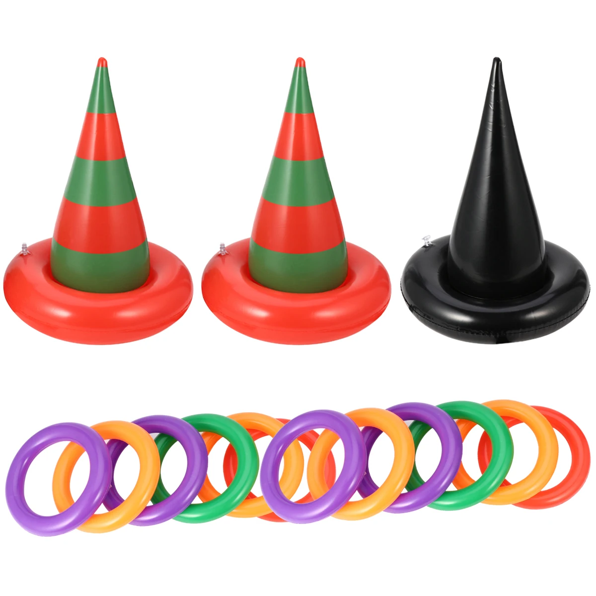 3 Sets Witch Game Prop Inflatable Witch Hat Ring Toss Playing Halloween Prop Ring Toss Game Halloween Toy Inflatable Game Party