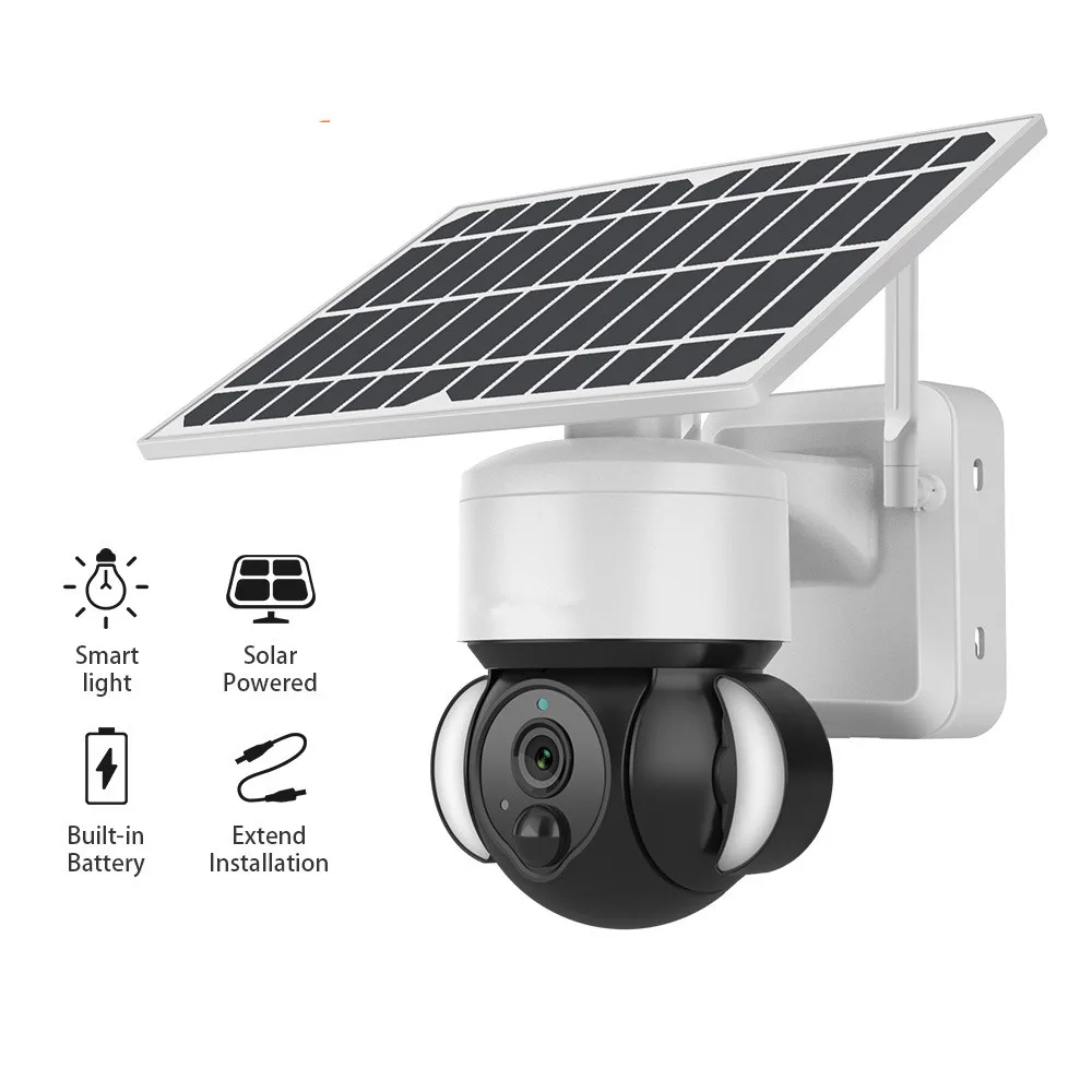 2MP 1080P Floodlight Solar Power Wireless PTZ IP Dome Camera Full Color Courtyard Street Lamp Home Security CCTV Baby Monitor