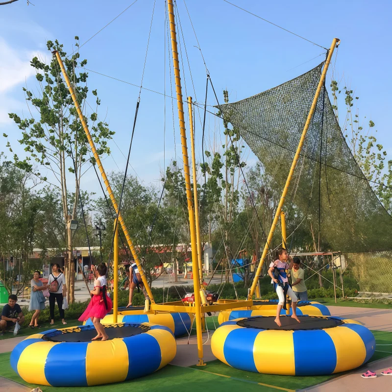 Large Mobile Electric Bungee Jumping, Inflatable Trampoline with Trailer for 4 People, Kids and Adults Outdoor Fun