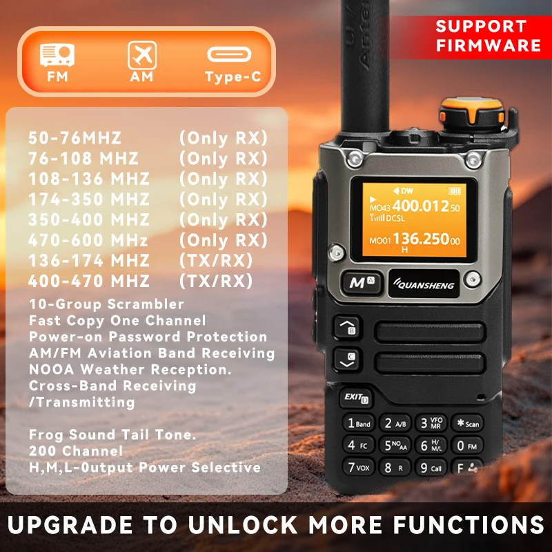 Quansheng UV-K5 (8) Walkie Talkie 5W Air Band Rádio Carga UHF VHF DTMF FM Scrambler NOAA Frequência sem fio Rádio CB em dois sentidos