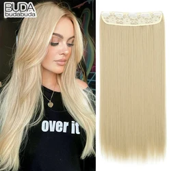 Extensões sintéticas retas longas do cabelo para mulheres, 5 grampos, grampo natural em extensões, alta temperatura, preto, louro, azul, 22