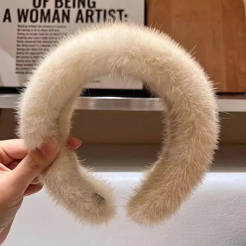 

1 шт., женская повязка на голову из толстого норкового меха, осенне-зимняя меховая повязка с широким краем и зимним мехом норки, однотонная повязка на голову, аксессуары для волос