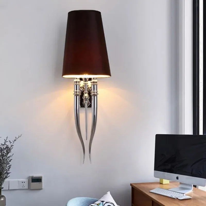 

Modern Iron Claw Horn Cloth Wall Light Bedroom Bedside Lamp E27 Luminaire Double Slider Sconce Fixtures