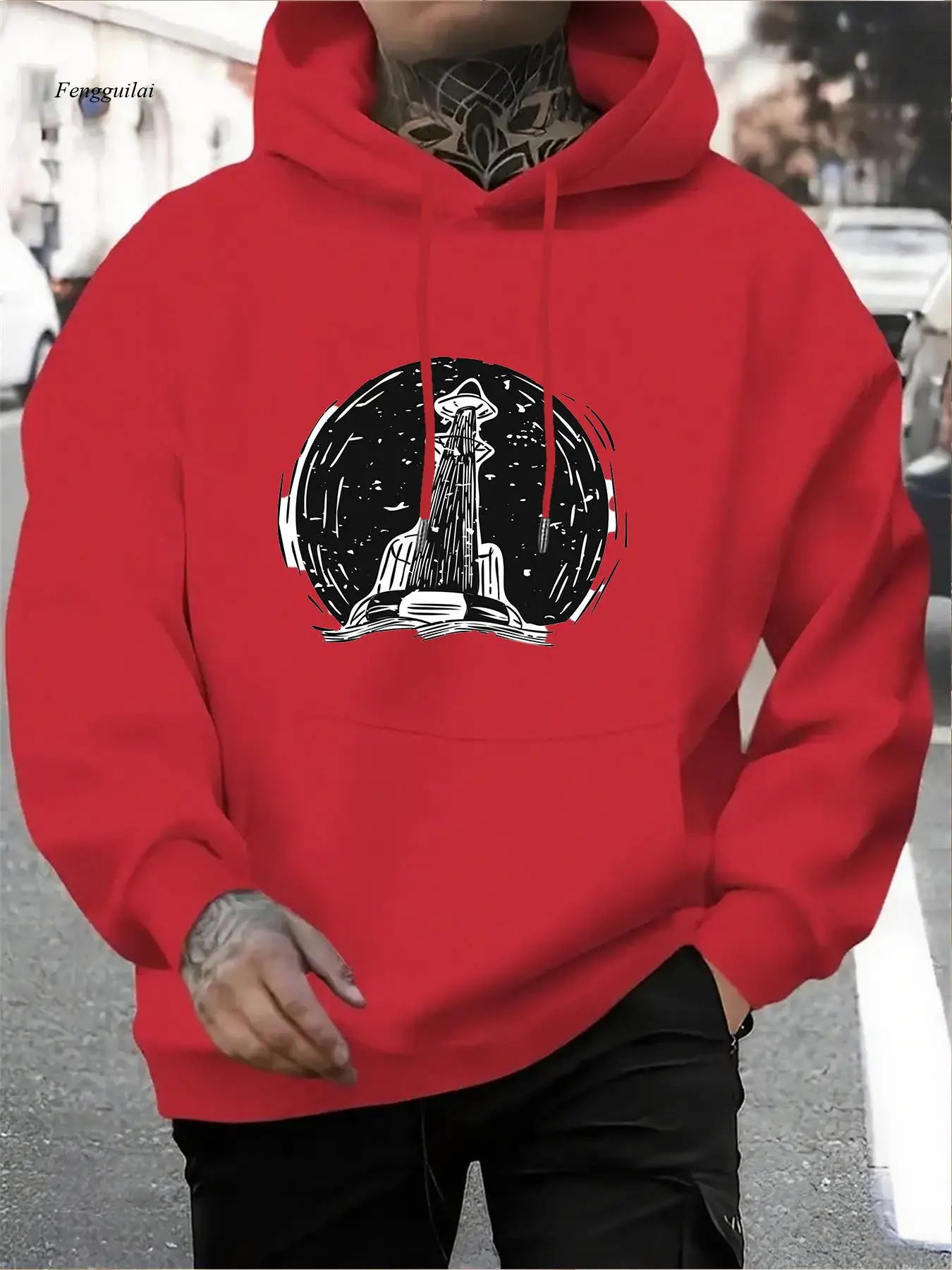 Retro Hip-Hop Cosmic Fountain Pen & Ink Splash Hoodie Sweatshirt - Warm Pullover with Fountain Pen Print