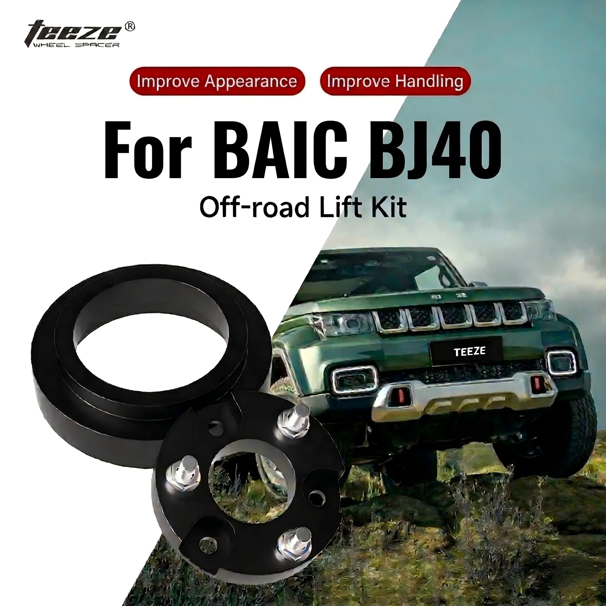 

Teeze Leveling Lift Kit Spacers 25/30/35/50mm BAIC BJ40 Off-Road Front Rear Coil Shock Spacer Suspension Strut Spring Blocks