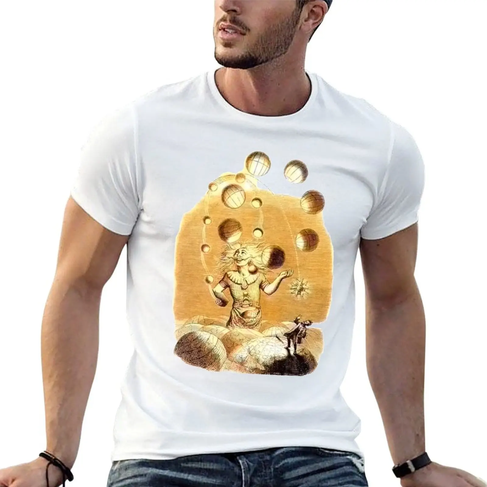 T-shirt décontracté à imprimé moderne « Juggling planets (Coloré) »