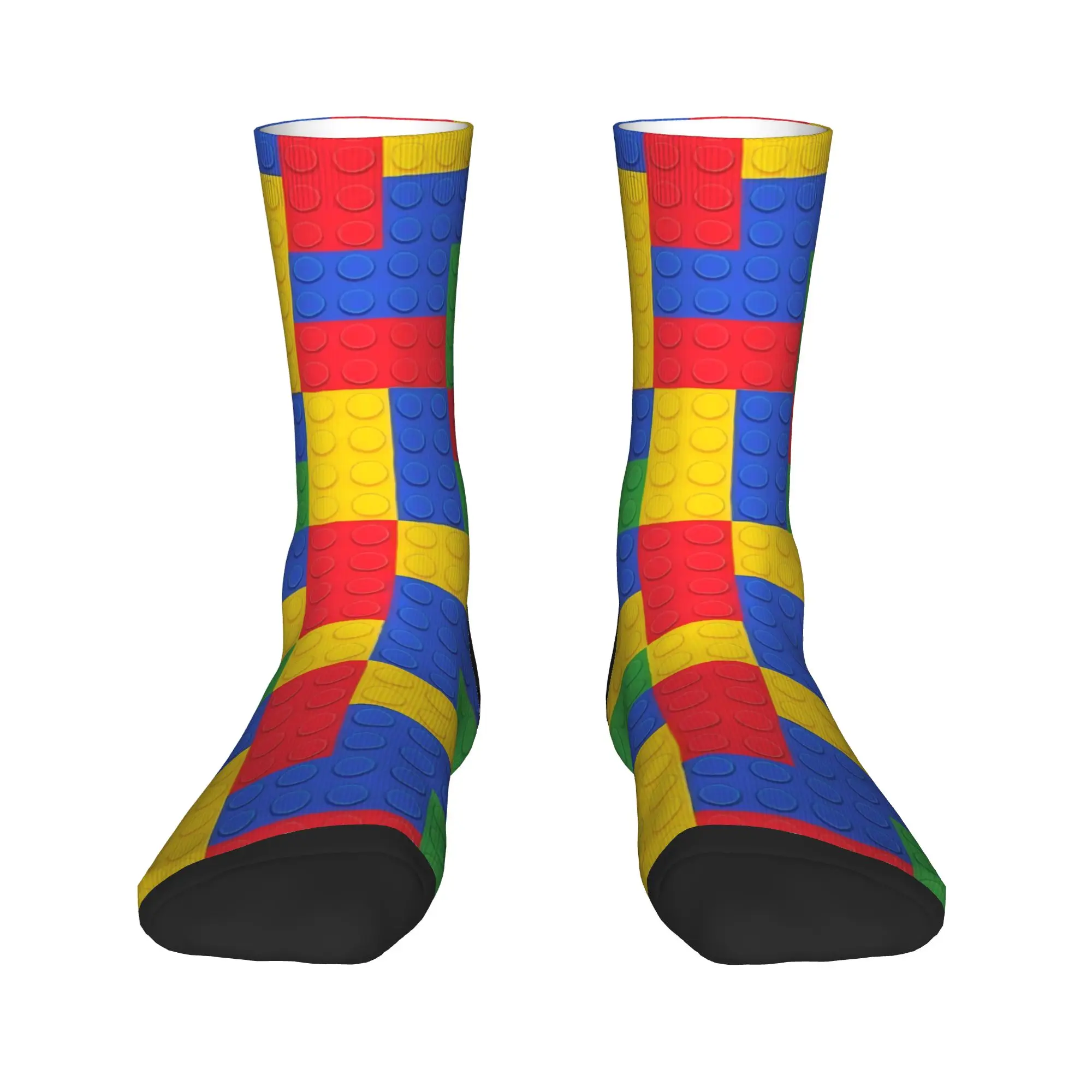 Couple Socks Retro Primary Color Building Blocks Pattern  Stockings Non Skid Soft Socks Autumn Elegant Custom Running Socks