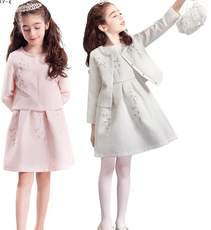 2025 Small Fragrant Style Girls Dress Set Spring and Autumn New Long Sleeve Coat Sleeveless Dress Princess Two Piece Set
