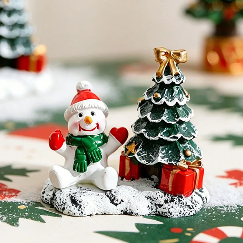 New Winter Village Tabletop Decor Christmas Miniature Landscape Set with Snowman Tree Elk House for Desktop Display Festive Scen