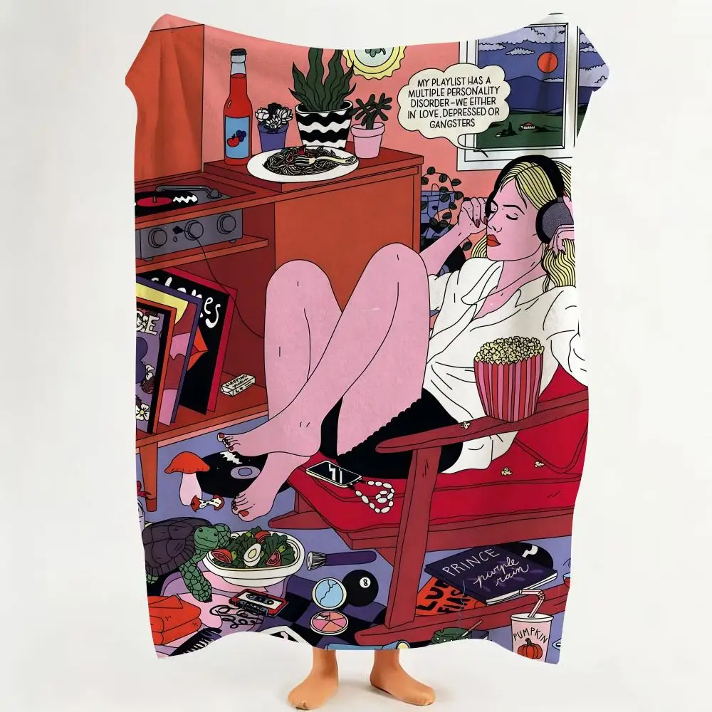 Illustrator C-Cosmo Danchin Hamard Throw Flannel Throw Blanket Suitable for Sofa、Living Room、Bedroom