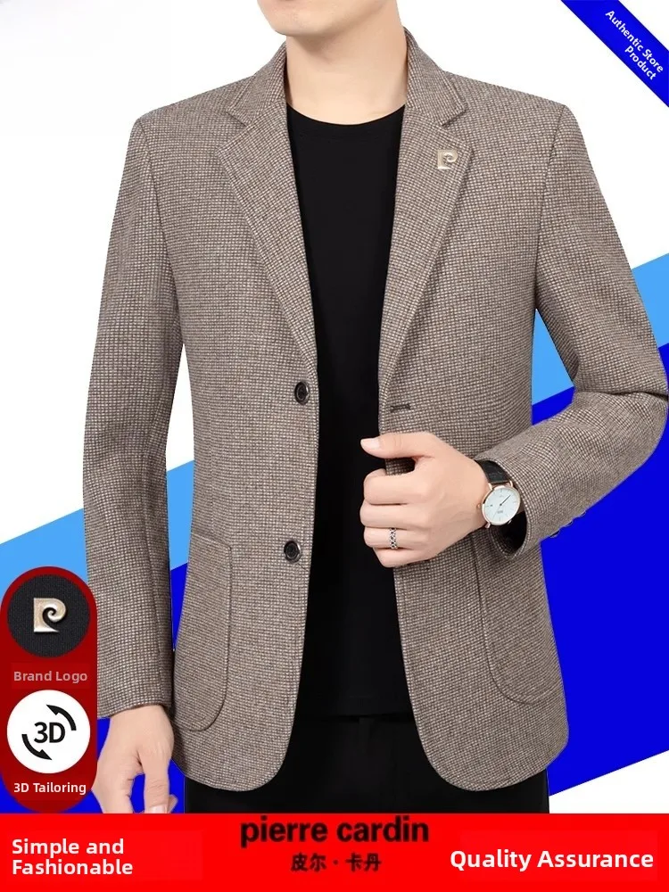 

Мужской повседневный костюм Pierre Cardin больших размеров для мужчин среднего возраста, весенне-осенний, однобортный, деловой повседневный стиль, из полиэфирного волокна