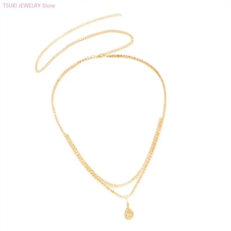 62KE سلسلة الخصر على شكل قطرة الماء، مجوهرات للجسم، إكسسوار نحاسي مزدوج حبلا قابل للتعديل لحدث صيفي غير رسمي