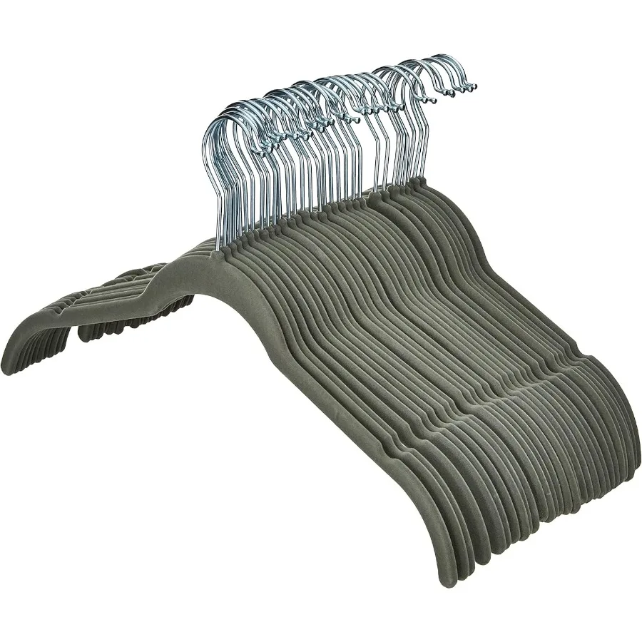 شماعات ملابس قميص مخملية رفيعة غير قابلة للانزلاق لتنظيم خزانة الملابس باللون الرمادي والفضي، عبوة من 30 تصميمًا موفرًا للمساحة، مثالية f #4