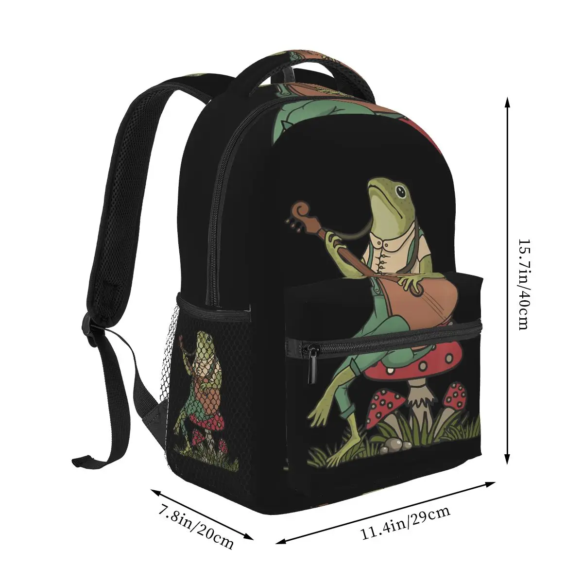 Cottagecore Aesthetic Frog Playing Banjo On Mushroom Student Backpack School Bag Daypack for Men Women Bookbag Shoulder Bags