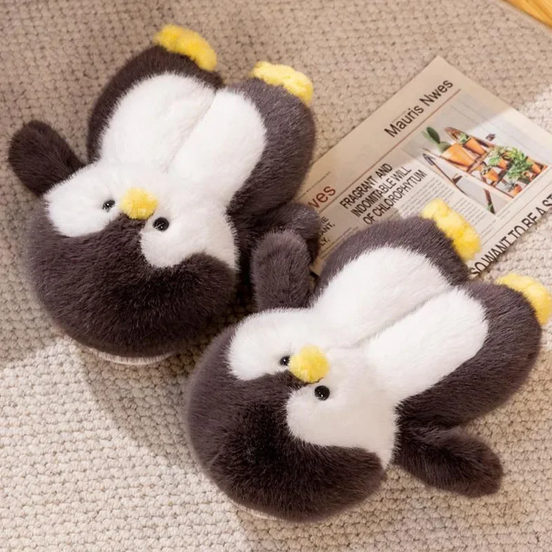 Nuove scarpe di cotone per la casa autunno inverno peluche pantofole da donna simpatico cartone animato bambole pinguino scarpe di cotone pantofole