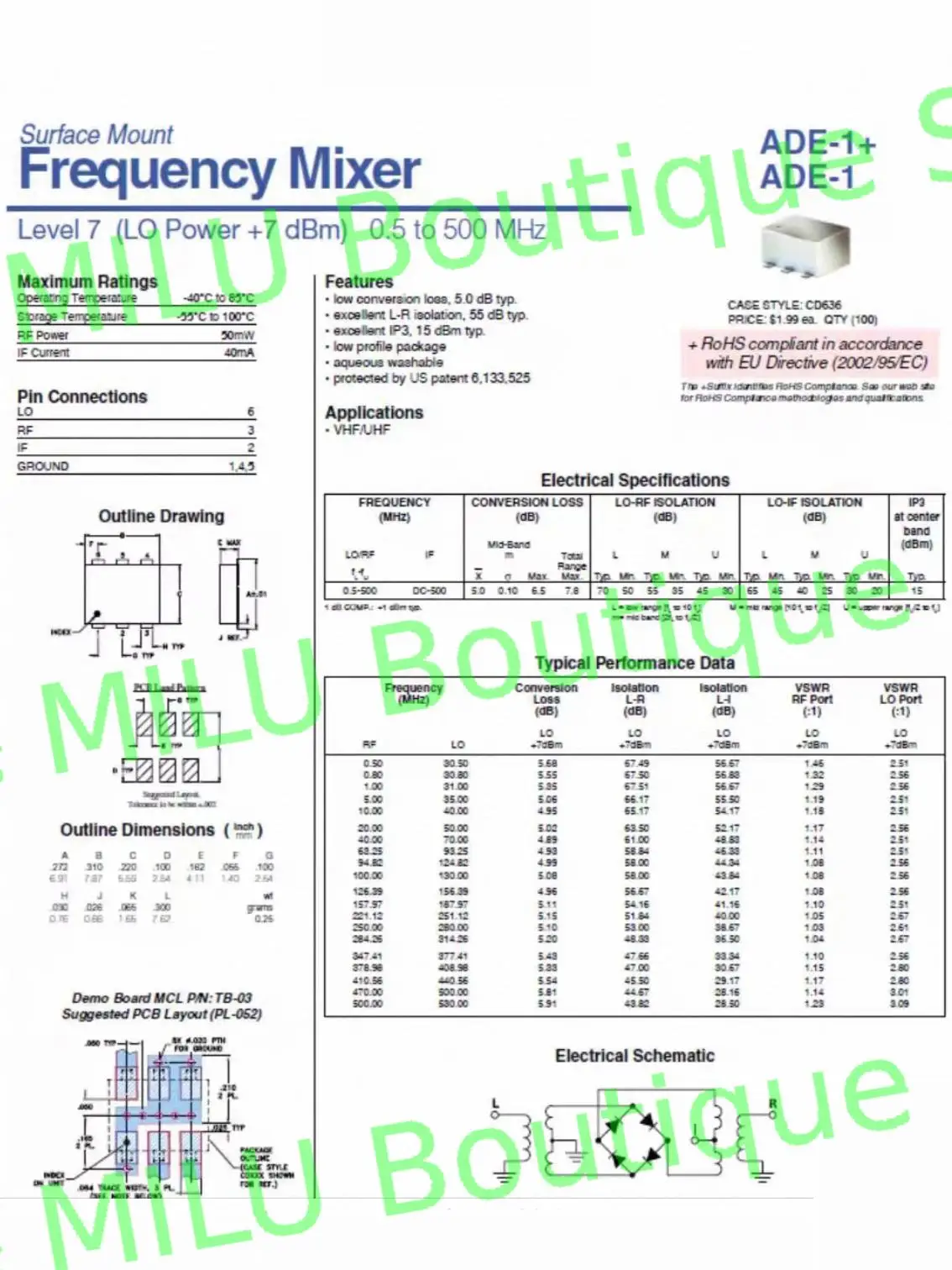 1 قطعة خلاط سلبي ADE-1 0.5-500 ميجا هرتز خلاط إشارة كبيرة RF