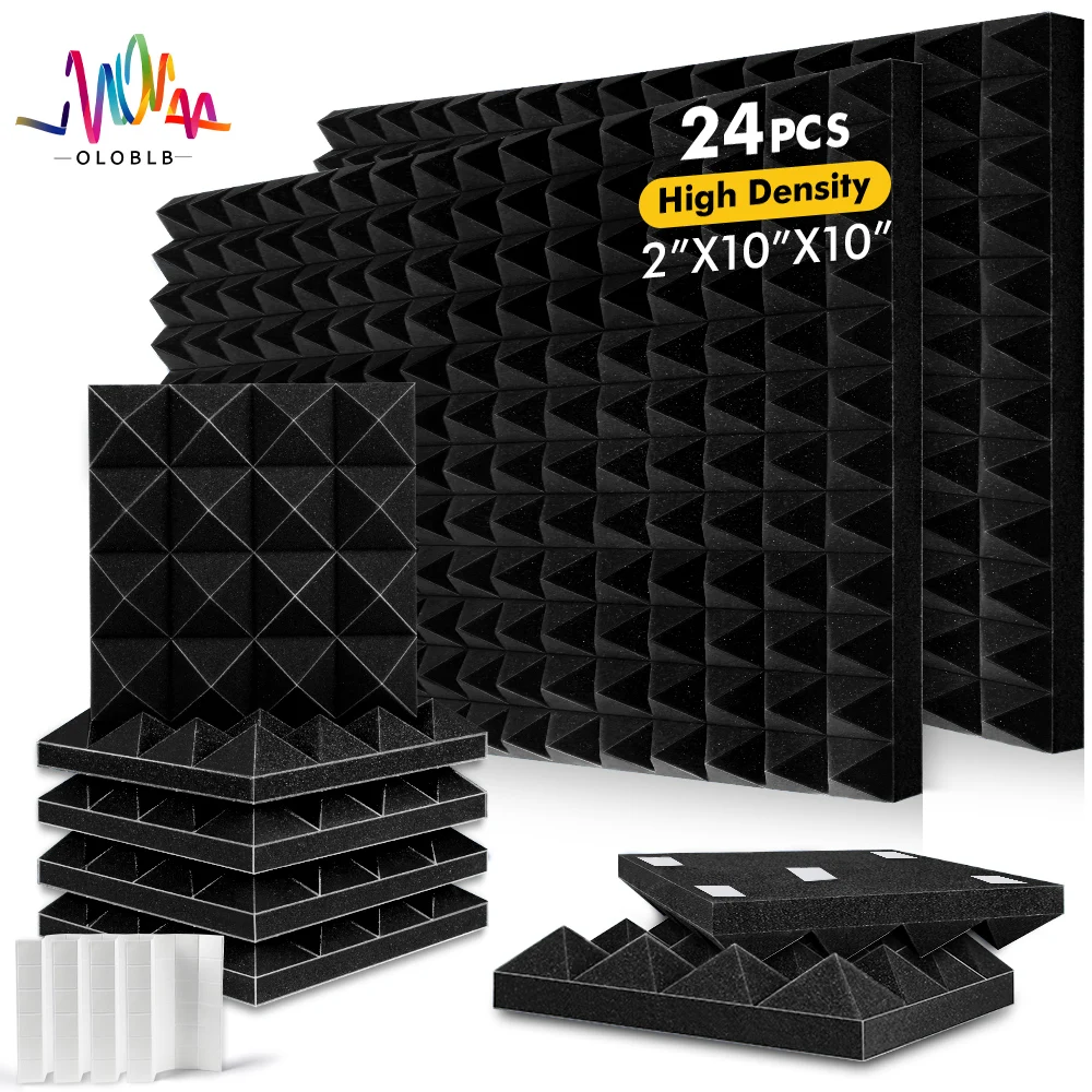 

6-24Pcs Home Acoustic Soundproof Foam Wall Pad Self-adhesive 2X10X10 Sound Absorbing Sponge Panel Recording Studio Absorber