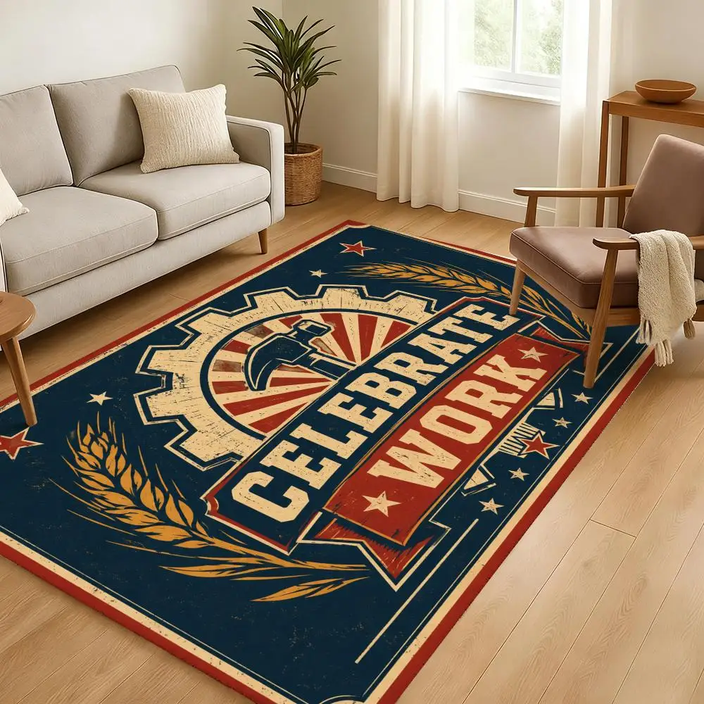 Labor Day Celebration Banner Floor Mat Soft Thickened Absorbent Non-Slip Bedroom Living Room Door Mat Home Decor Flannel Rugs
