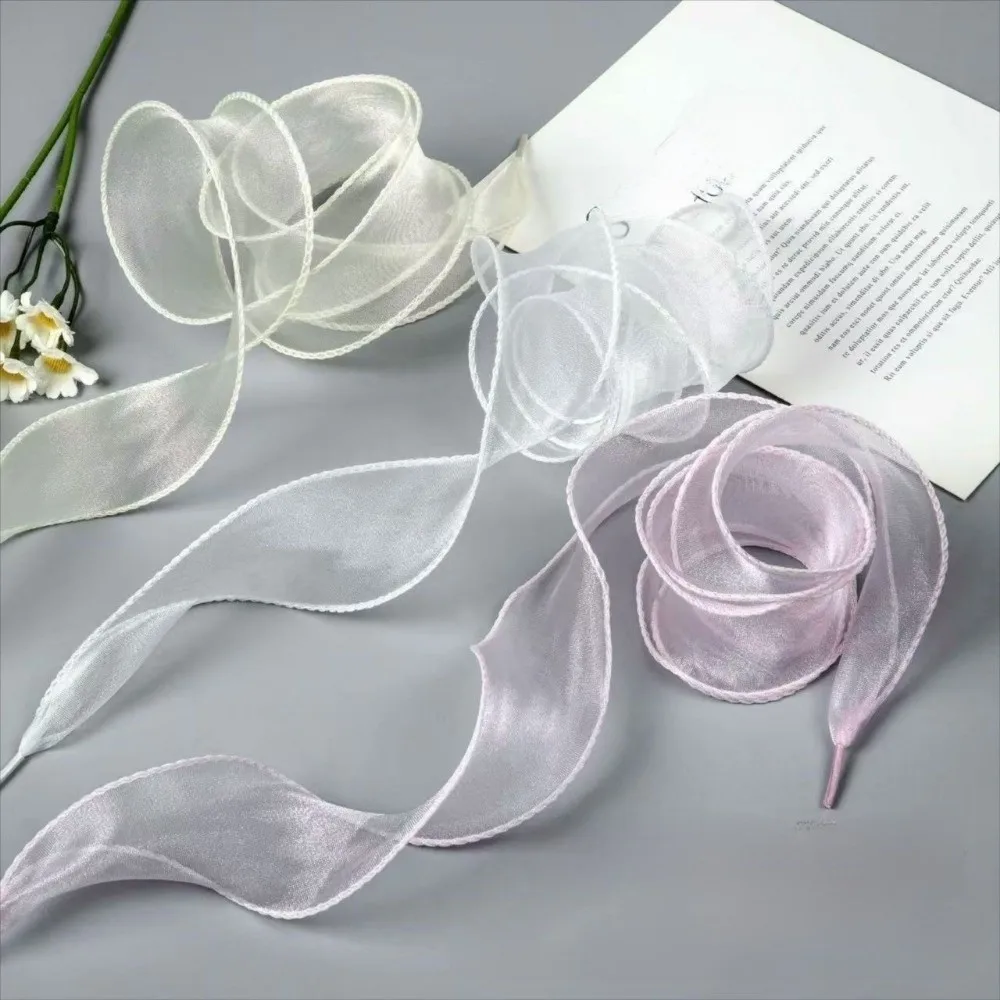 Elegant 120cm Silk Shoe Laces Yarn Shoes Accessories Tulle Webbing Shoelace Chiffon Yarn Shoelaces Sneakers