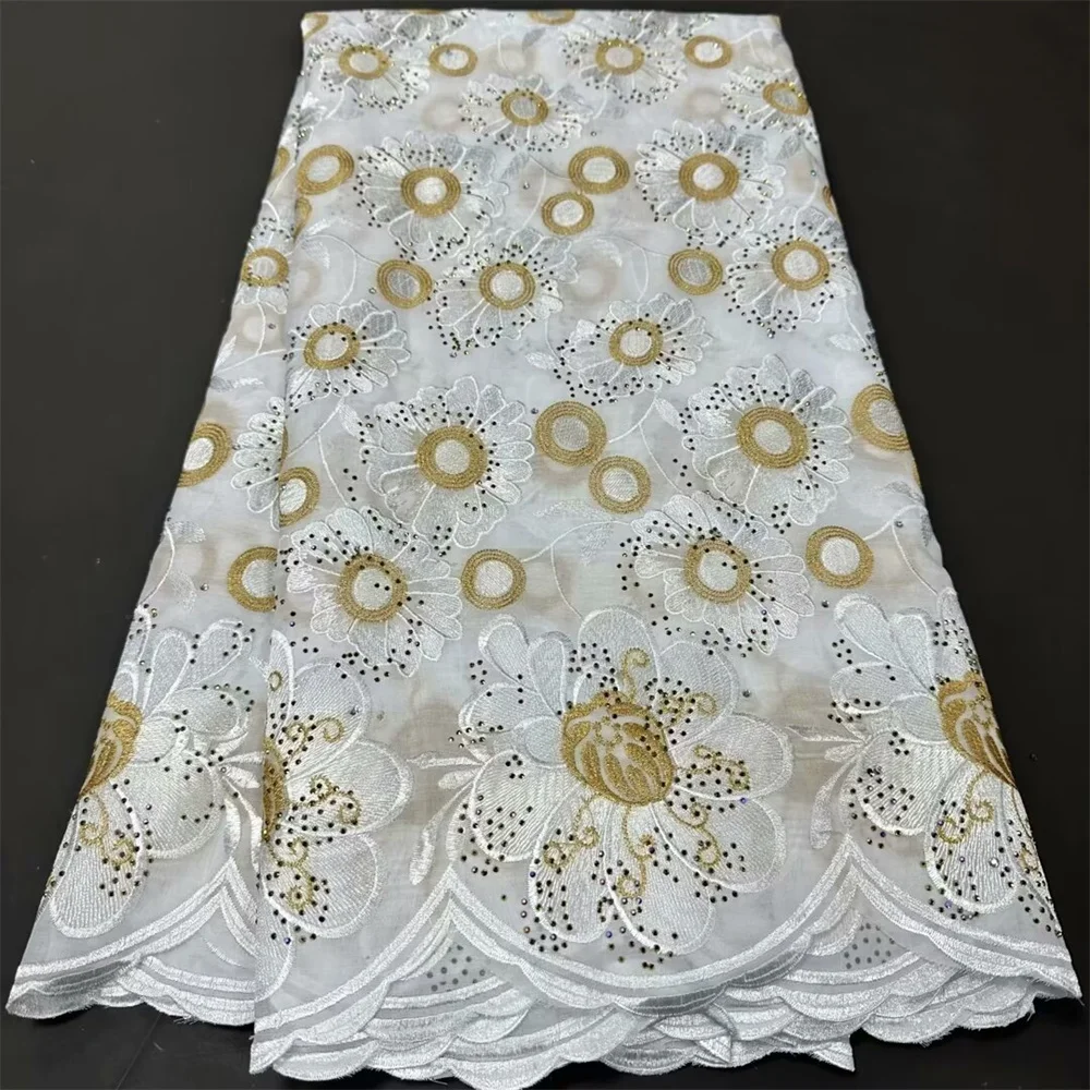 2024 New Luxury African Swiss Lace Fabric Nigerian High Quality French Cotton Stones Lace Fabric For Sewing Wedding Bride Dress