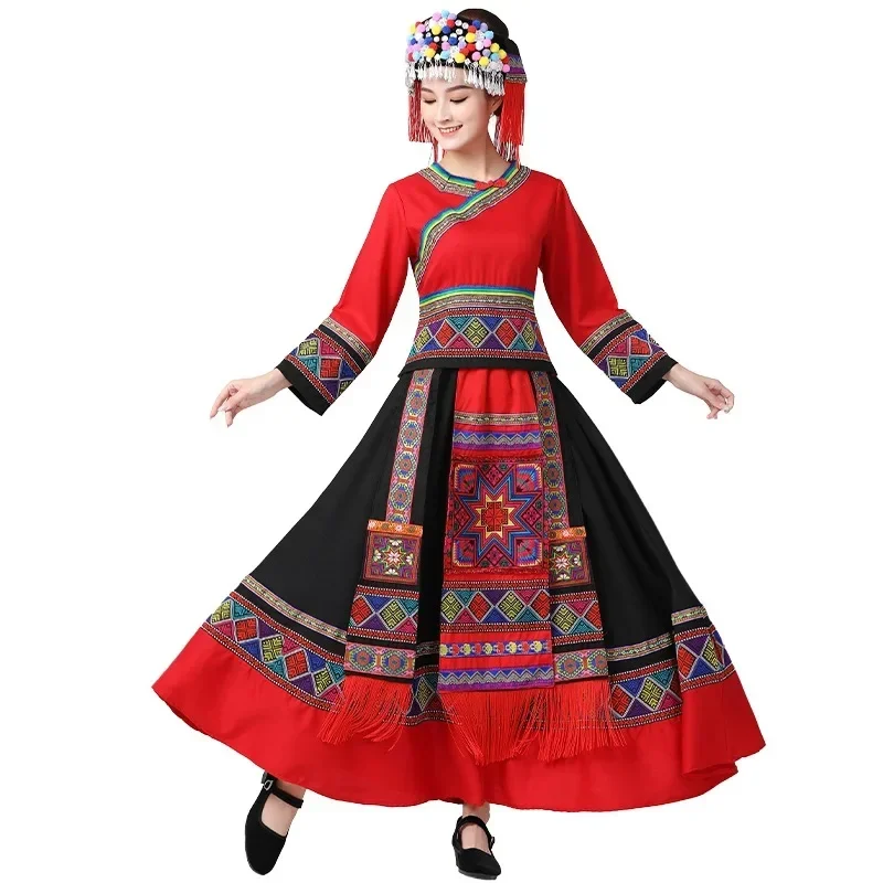 2025เสื้อผ้าหญิงMiaoเครื่องแต่งกายเต้นรํามีนาคม3Guangxi Zhuang Yao Tujiaตกแต่งชุด3ชิ้น