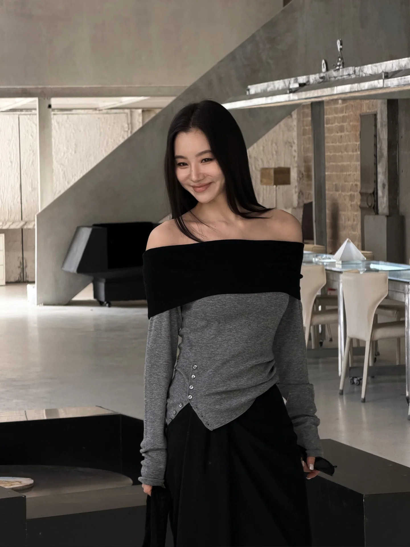 

LiHuiEr f-week Double Snow Design Sensation Color Blo Woolen Knitted Sweater Inner Wear oulder Slanting Women's Top