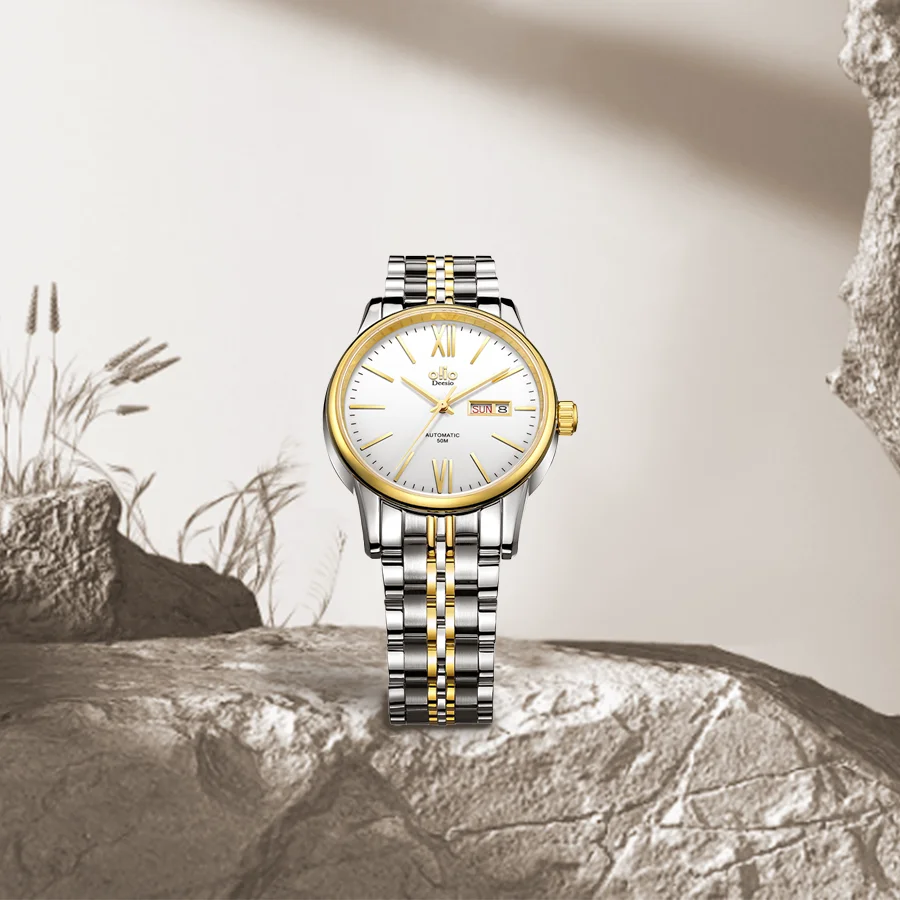 Deesio relógio mecânico masculino com vento automático, movimento japonês, 42mm, cristal de safira, 50m, à prova d'água, automático, caixa de aço inoxidável, presente