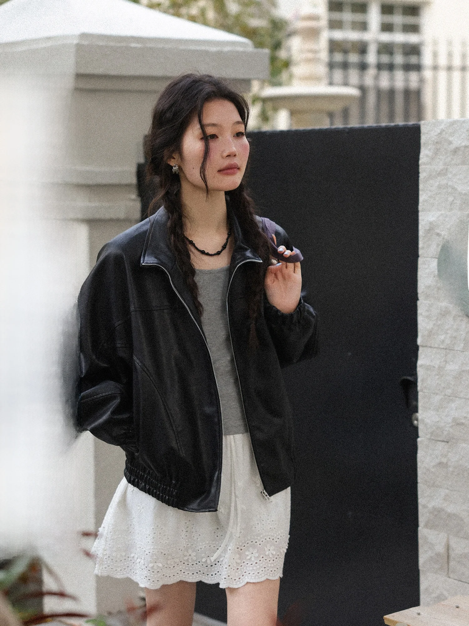 

Black Zipper Leather Jacket Women's Loose Top Spring 2026 New Style Motorcycle Jacket Fashionable And Stylish Outerwear