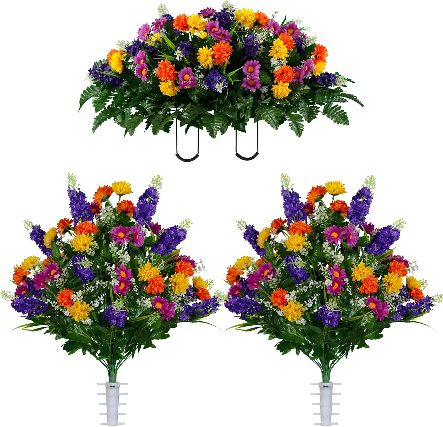 

Artificial Flowers for Cemeteries - Realistic Silk Wildflower Mix with Saddle and 2 Bouquets for Grave Decorations