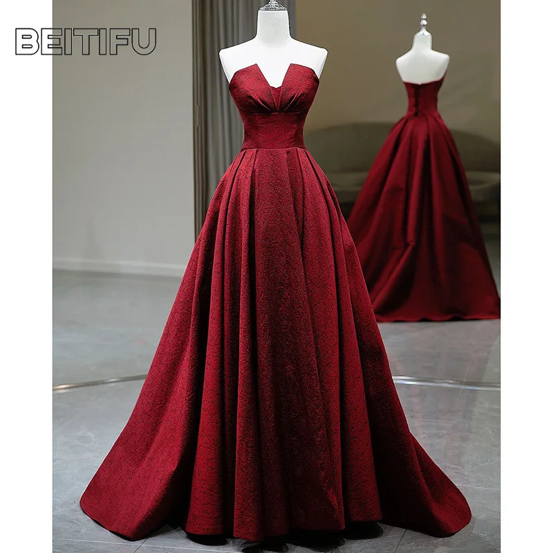 

BeitifuBaby Вечернее платье во французском стиле для женщин 드레스 스커트 Бальное платье трапециевидной формы без бретелек на шнуровке Женские вечерние платья Vestido