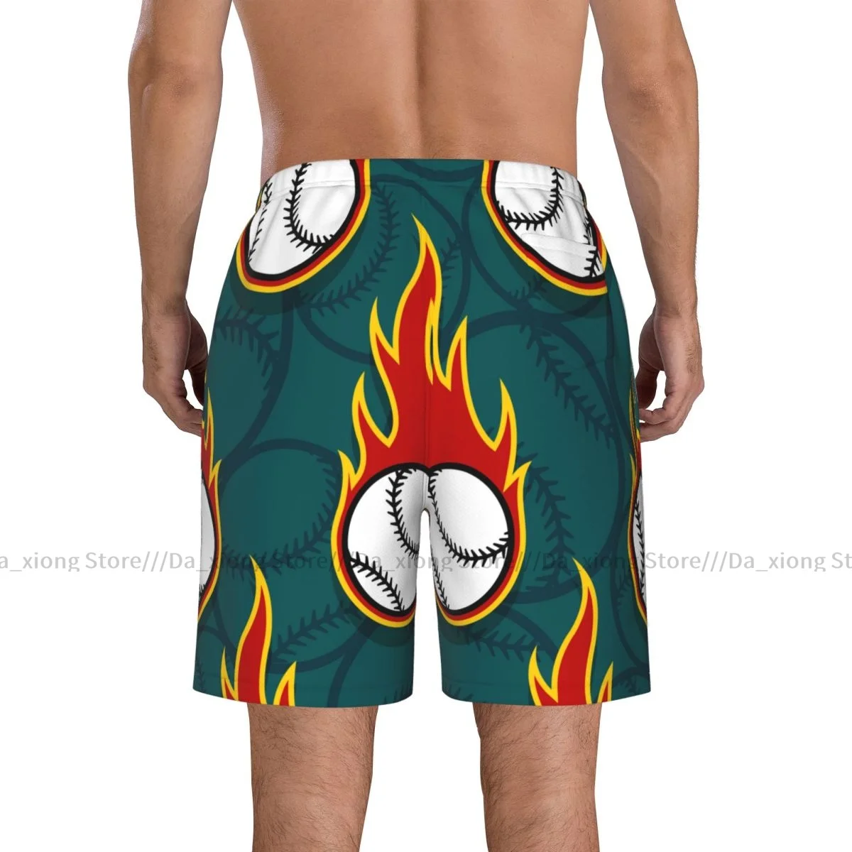 Mens Swimming Shorts Swimwear Fire Baseball Ball Trunks Swimsuit Beach Wear Boardshorts